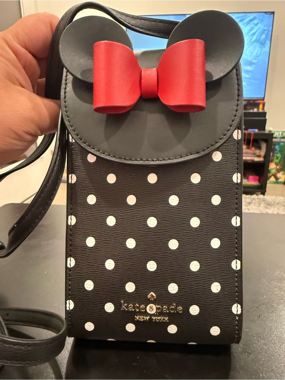 kate spade Black White Polka Dot Crossbody with Red Bow Accent